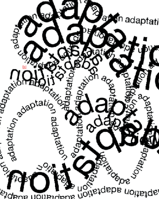 The word adaptation styled as a long string knotting and wrapping around itself.