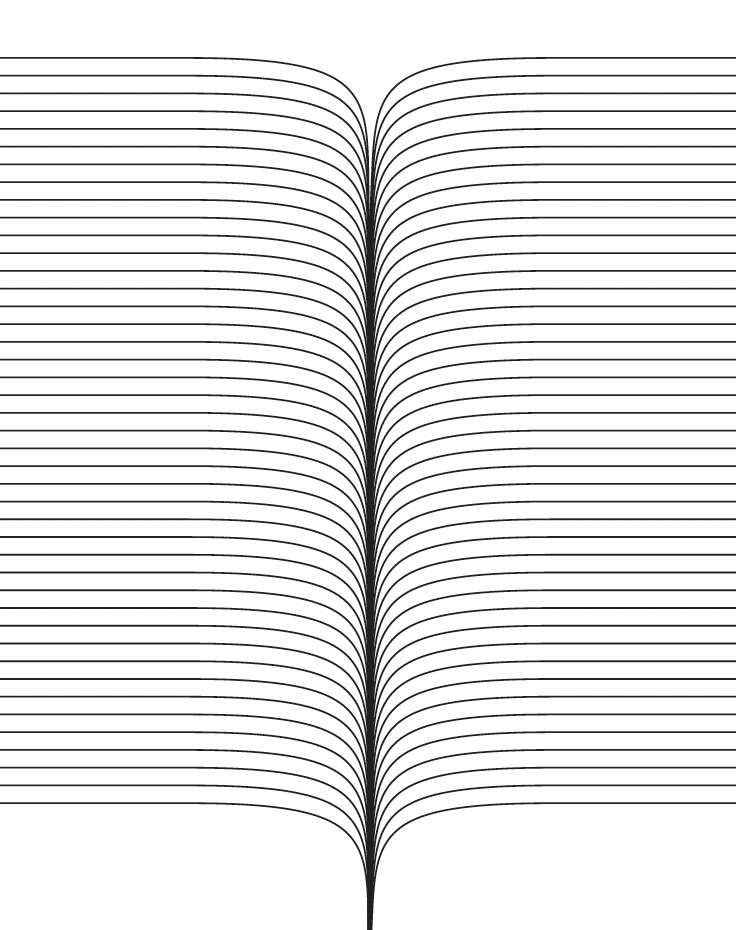 A set of horizontal lines that come together in the center, where they turn downwards and form a line, forming the illustion of an open book.